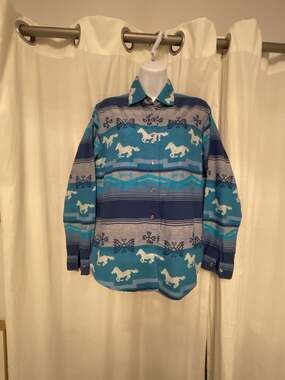 Adobe Rose Vintage Western Horse Print Southwestern Snap Shirt